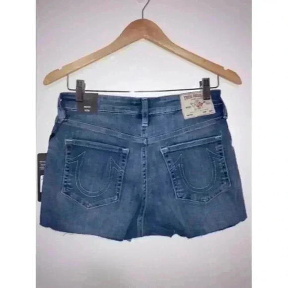 True Religion Maisie Hi-rise Denim Shorts Raw Hem Medium Wash Size 28 - Picture 6 of 12
